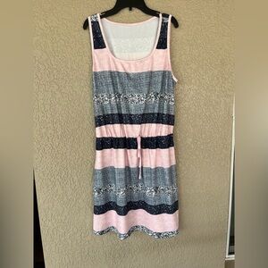 SHEIN Pink and Black Striped Drawstring Midi Dress